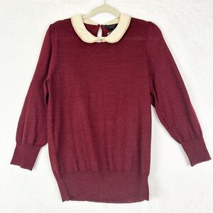 J Crew Alpaca Wool Peter Pan Collar Sweater Size Large NWT Preppy Burgundy